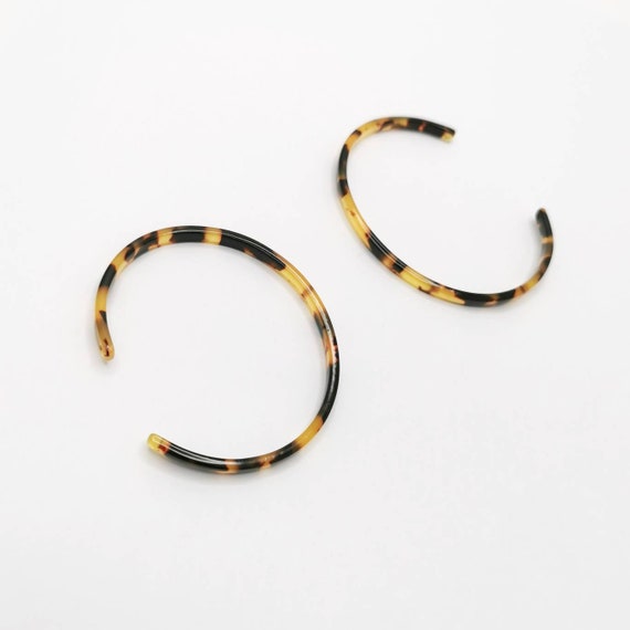 2 Pcs Tortoiseshell Acetate Hoop, Large Brown Black Round Earring Charm for Statement Jewellery Making