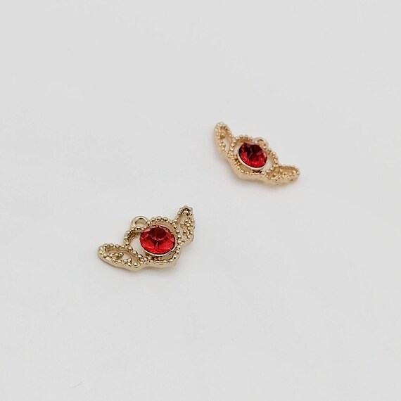 2 Pcs Cherub Wings Charm with Ruby Crystal, Angel Wing Pendant for Romantic Jewellery