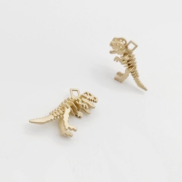 4Pcs Satin Gold 3D Pet Dinosaur Charms, Dinosaur Pendant, T-Rex Charms for Jewellery Making