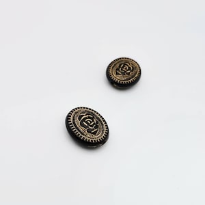 Black Acrylic Beads with Rose, Beads with Gold Rose Detail, Flat Acrylic Beads for Earrings,Button Beads, Necklace or Bracelet, 2 Pieces