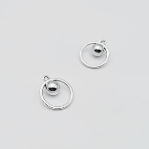 White Gold Sphere 2 in 1 Charm, Chromed Dangling Earrings or Necklace Charm, Shiny Earring Spheres, 2 Pieces.