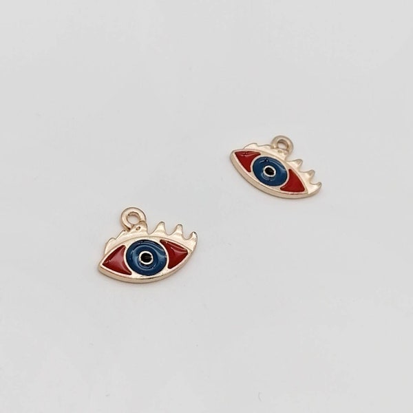 Evil Eye Enamel Charm, Eye of Horus Pendant in Blue and Red Enamel, For Earrings or Necklace, Jewellery Making Supplies, 4 Pieces