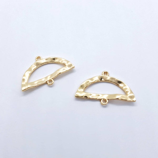 Gold Earring Connectors, Hammered Finish Charms, Gold Plated Pendants, Jewellery Making Supplies, 4 Pieces