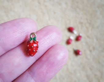 Strawberry Charms, Mini Fruit Pendants 3D Enamel , 4 Pieces