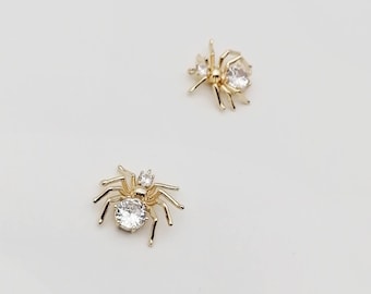 Crystal Spider Charm: 18k Gold Plated Pendant (13x14mm)