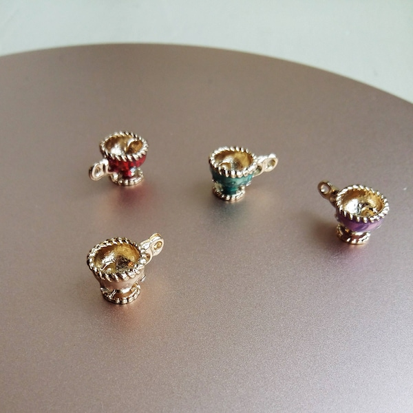 Teacup Charms, Enamel Chalice Pendants , Tiny Goblet Charms,  Tea Party Charms, Colored Goblets, Choice of Colours, 2 Pieces