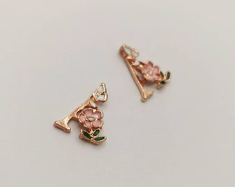 Flower Enamel Letter A Charm: Gold Initial (2 Pieces)