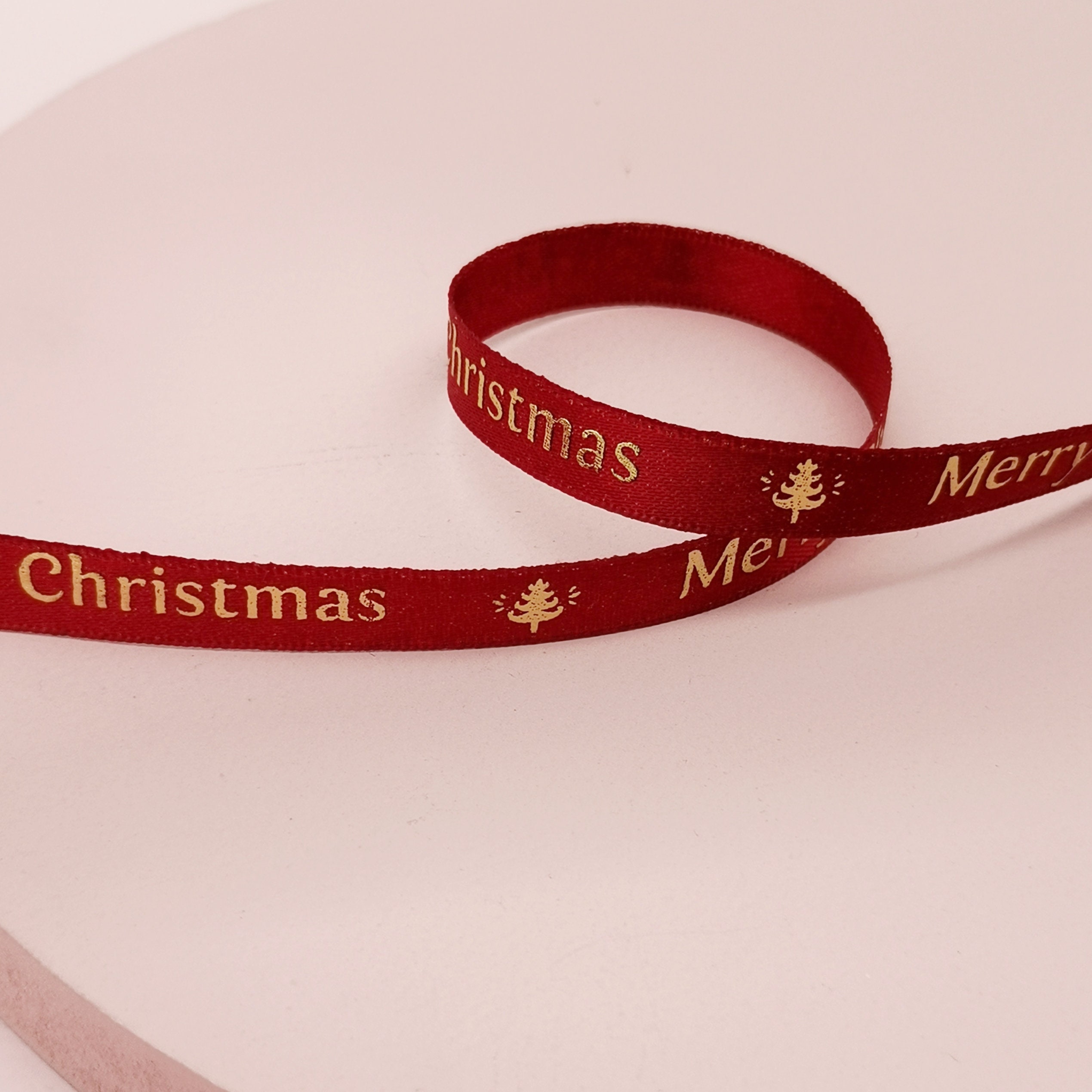 Christmas Gift Wrapping Ribbon, Merry Christmas Print Ribbon, Thin