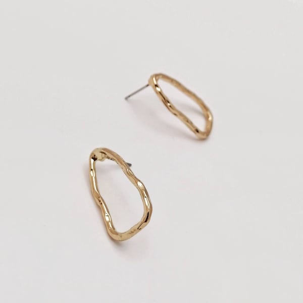 Teardrop Shape Hoop and Post, Loop Earring Studs,  Pendant Hoop Studs, Gold Tone Loop Studs, Surgical Steel Post, 2 Pieces.