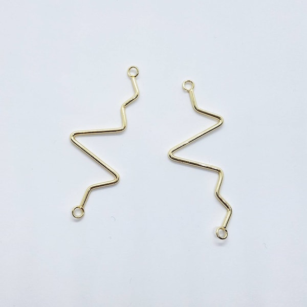 Gold Heartbeat Necklace Connectors, Gold Earring Pendants, Jewellery Making Supplies, 4 Pieces