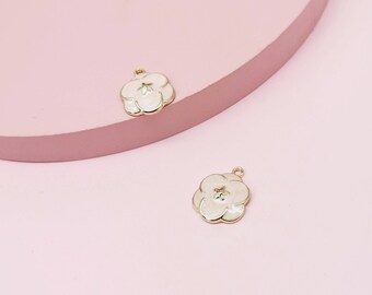 Light Pink Rose Charm with Star: Gold Pendant (2 Pieces)