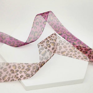 Leopard Pattern Gauze Ribbon, Ibis Rose Gauze, Powder Pink Gauze for Dressmaking Ribbon, Trending Ribbon for Designers, Premium Ribbon.