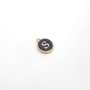 Letter Charm, Black Enamel Alphabet Charm, Letter S Charm, Initials Charm, 2 Pieces