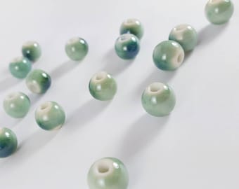 Green Blue Chinese Porcelain Beads, Handmade Aquamarine Glazed Beads, 6mm, 8mm, 10mm, 12mm, 10 Pieces