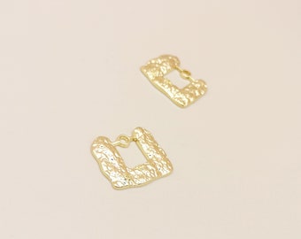 Gold Box Charm 2pc | Distressed Finish 2-in-1 Pendant | Gold Plated Brass Earring | Geometric Jewellery Finding