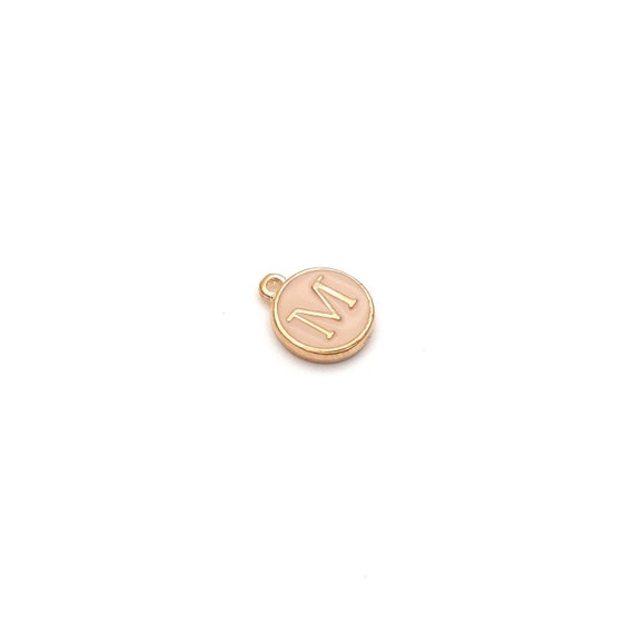 Apricot Pink Enamel Letter M Charm: Initial Pendant (2 Pieces)