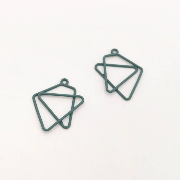 Petrol Blue Wire Frame Earring Charms, Blue Triangle Pendants Powder Coated Metal Charms, 4 Pieces