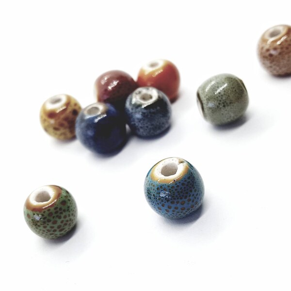 Ceramic Beads, Mixed Colour, Handmade Pottery, Earthy Tones, Porcelain Beads, for Jewellery Making, 6mm, 8mm, 10mm, 40 Pieces