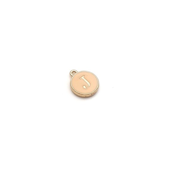 Apricot Pink Enamel Letter J Charm: Initial Pendant (2 Pieces)