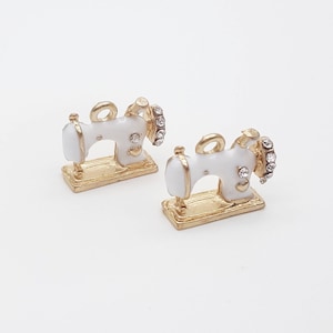 White Vintage Sewing Machine Charms, Sewing Machine Pendants with Zircon, 2 Pieces