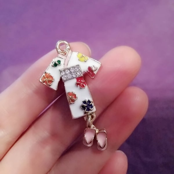 Kimono Charms Sabots japonais, pendentifs de robe japonaise en émail avec strass, fournitures de fabrication de bijoux, 2 pièces