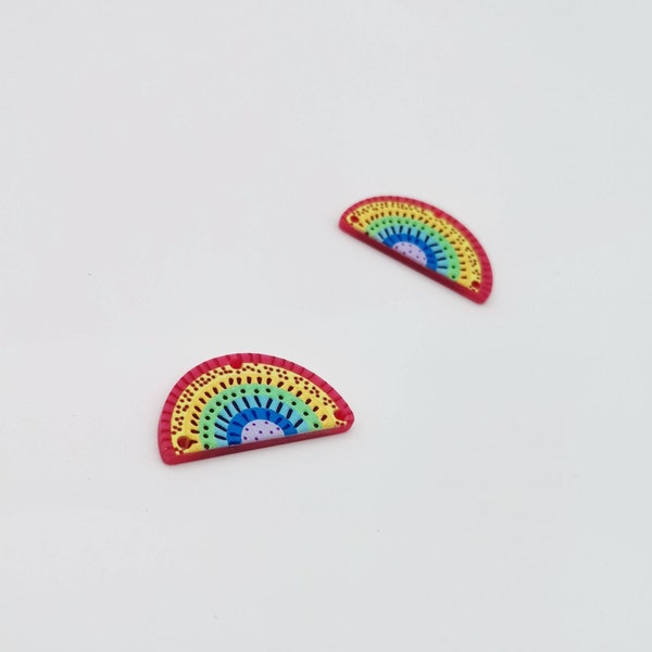 Rainbow Theme Chandelier Connector, Multi Colored Connector, Semi Circle Shape Connector, Earrings Making or Necklace Making, 2Pcs.