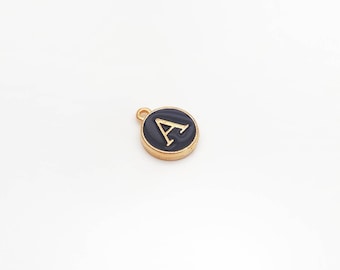 Black Enamel Letter A Charm: Initial Pendant (2 Pieces)
