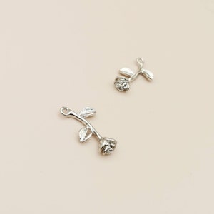 Silver Rose 2 in 1 Charm, Simple Rose Pendant, Silver Rose, Rose For Earrings Making, 2 Pieces