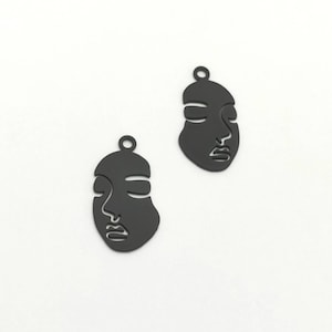 10 Black Silhouette Face Earring Charms, Abstract Face Pendants for Jewellery Making