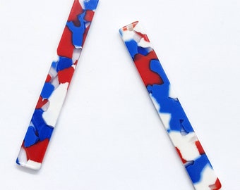 Blue Mottled Acetate Rectangle Earring Pendants: Jewelry Making Supply (2 Pieces)