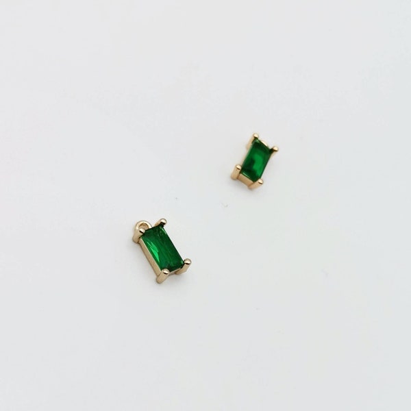 Emerald Color Crystal 2 in 1 Charm, AAA Crystal, Bevel Cut Crystal, 14k Gold Bezel Setting, For Earrings or Necklace Making, 2 Pieces