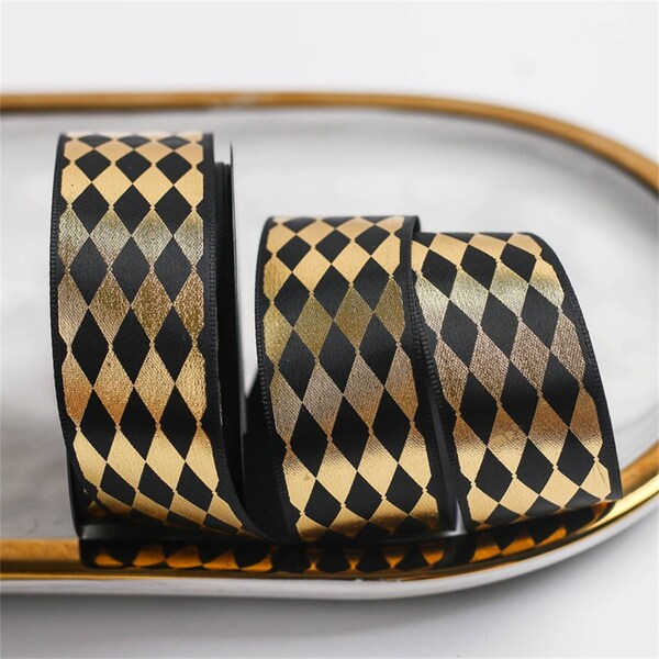 Gold and Diamond Black Ribbon for Dressmaking, Gift Wrapping, Millinery, Trending Ribbon for Designers, Premium Ribbon.