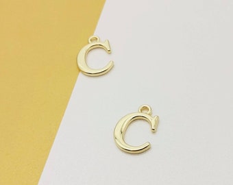 Letter C 2 in 1 Charm, Gold C Alphabet Charm, Letter C Pendants, Initials Charm, 4 Pieces