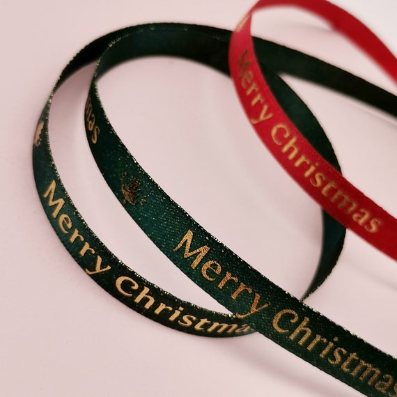 Merry Christmas Print Ribbon, Thin Christmas Ribbon for Wrapping, Christmas  Gift Wrapping Ribbon, Red and Green Christmas Ribbon. 