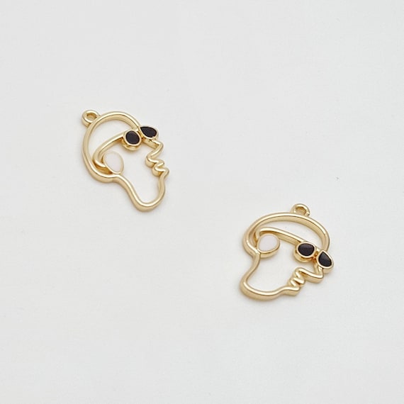 Face Pendant Earring Charms,Face Charms with Eyes, Ears Enamel Detail, for Earring or Necklace Making, 2 Pieces