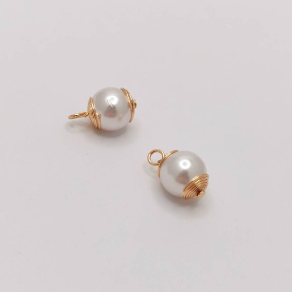 Pearl Charms With 14K Gold Wire Screw Bail Hoop Half Drilled 