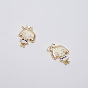 Cartoon Girl Charms, Cute Girl Pendant with Zirconia, Little Girl Charms for Earrings Making or Necklace Making, 2 Pieces