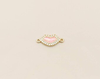 Crystal Lips-connector 1 st | Pavé vuurglas roze rood | Vergulde oorbellen armband sieraden vinden