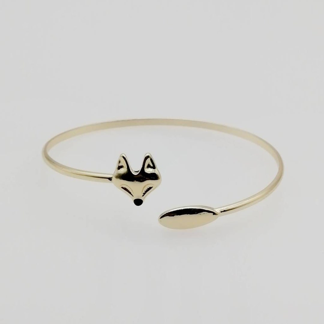 Gold Fox Head Bangle: Brass Charm Bracelet (2 Pieces) - Etsy