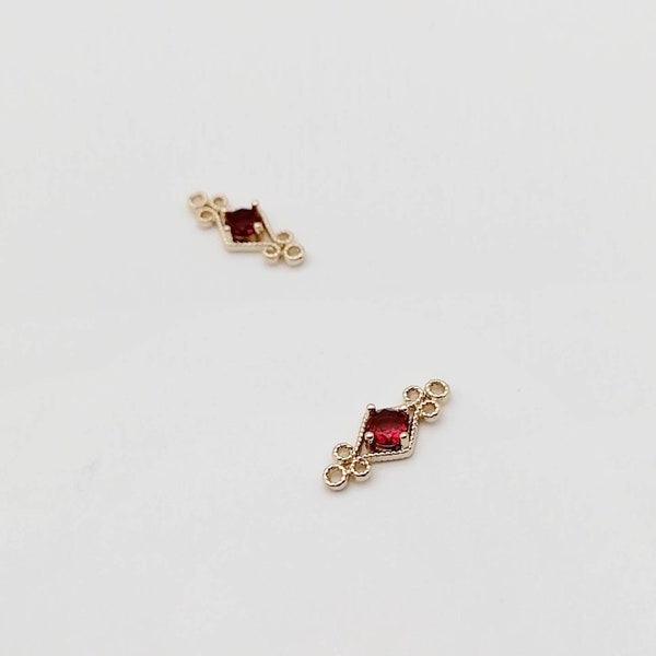 Ruby Red Crystal Connector, AAA Crystal Connector 14k Gold Bezel Setting, For Earrings, Bracelets or Necklace Making, 2 Pieces