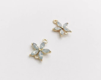 Opal Glass Connectors, Vintage Gold Gemstone Charms and Pendants, Jewellery Making Supplies, 2 Pieces