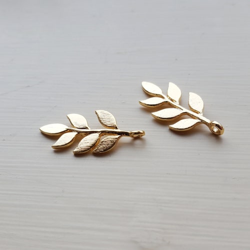 Olive Branch Charm 18K Gold Plated Leaf Pendants 2 Pieces Etsy UK