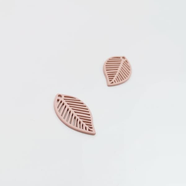 Dusky Pink 2 in 1 Charms, Leaf Earrings or Necklace Pendants, Powder Coated Metal Leaf Charms For Jewellery Making, 2 Pcs