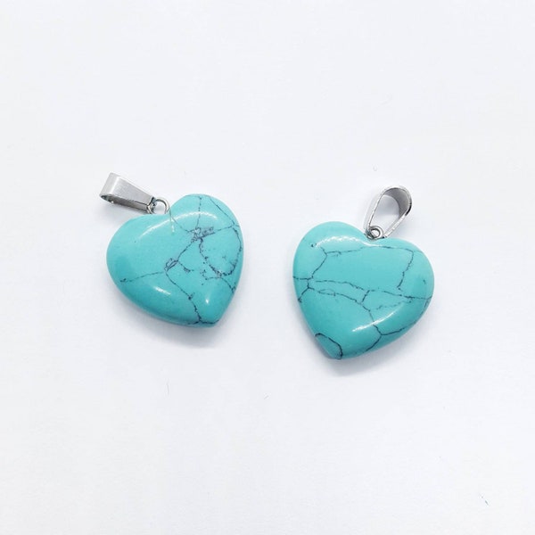 Blue Turquoise Heart Shaped Pendants, Marbled Gemstone Charms, Jewellery Making Supplies, 1 Piece