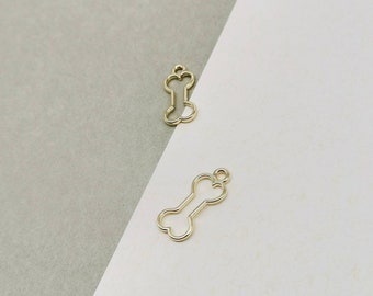 Dog Bone 2 in 1 Charms, Gold Bone Pendants For Earrings or Necklaces, Doggie Bones for Zipper Pulls, 4 Pieces.