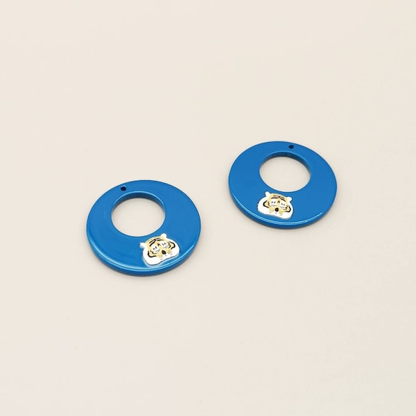 Tiger Design Acrylic 2 in 1 Charms, Blue Hoop Acrylic Pendants, Tiger Embossed Charms for Earrings or Necklaces, 2 Pieces