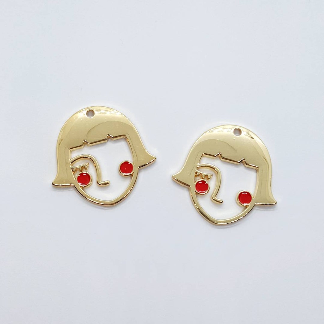 Girls Face With Red Cheeks Charms, Girl Pendants, Gold Earrings ...