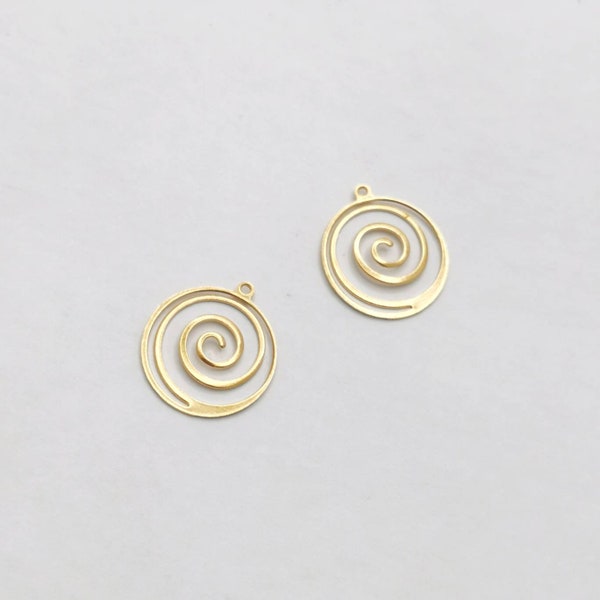 Raw Brass Spiral Charms, Spiralling Coil Charms for Earrings Making, Spiral Design Pendants in Raw Brass, 10 Pieces