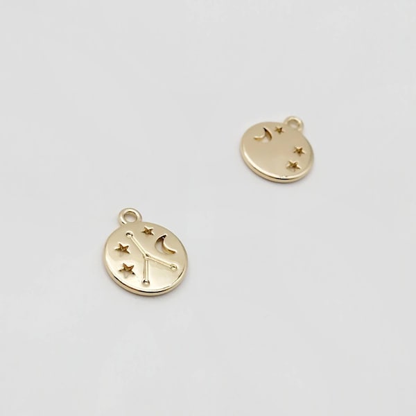 Cancer Star Sign Charm, Zodiac Pendant in 18k Gold Plate, Cancer Gold Pendant for Necklace or Earrings Making, 2 Pcs.