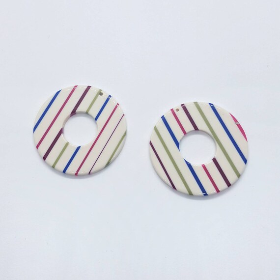 2 Pcs Candy Stripe Charm, Ivory & Multi Acetate Pendant for Bold Jewellery Making